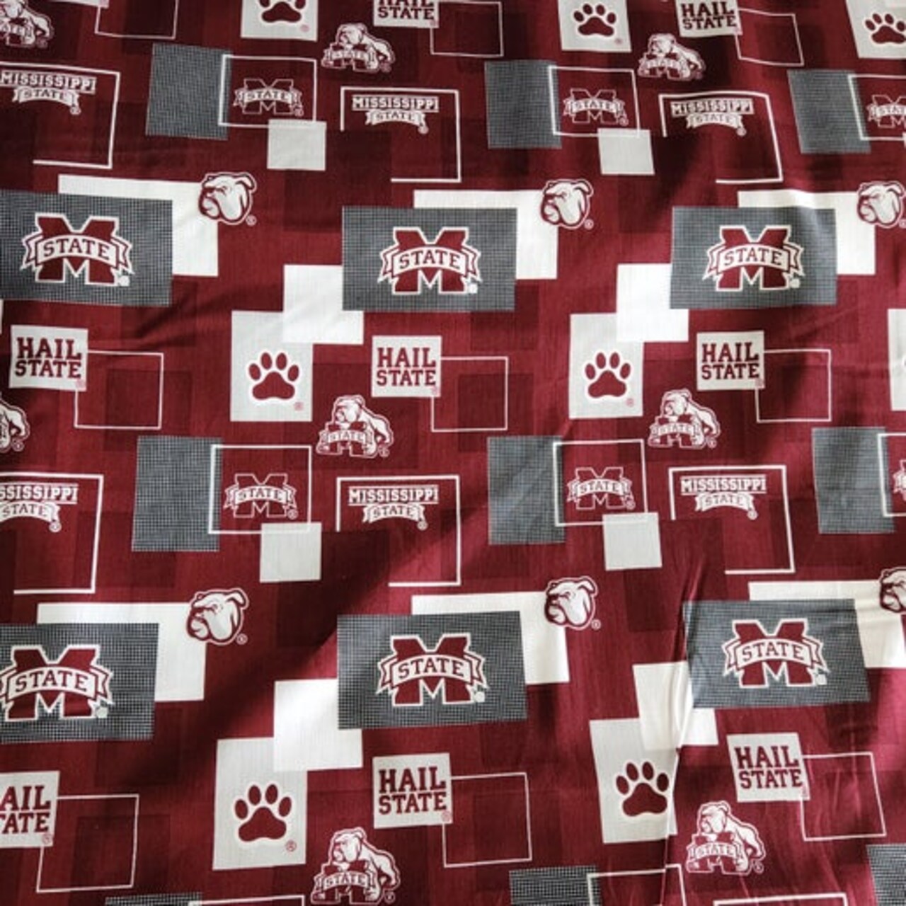 Licensed NCAA Mississippi State University Block Allover MSST1115 Cotton Fabric by the Yard